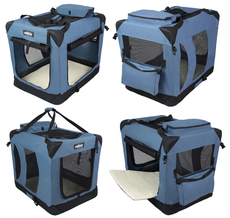 EliteField 3-Door Folding Soft Dog Crate with Carrying Bag and Fleece Bed (2 Year Warranty), Indoor & Outdoor Pet Home (30" L x 21" W x 24" H, Blue Gray) - Image 4